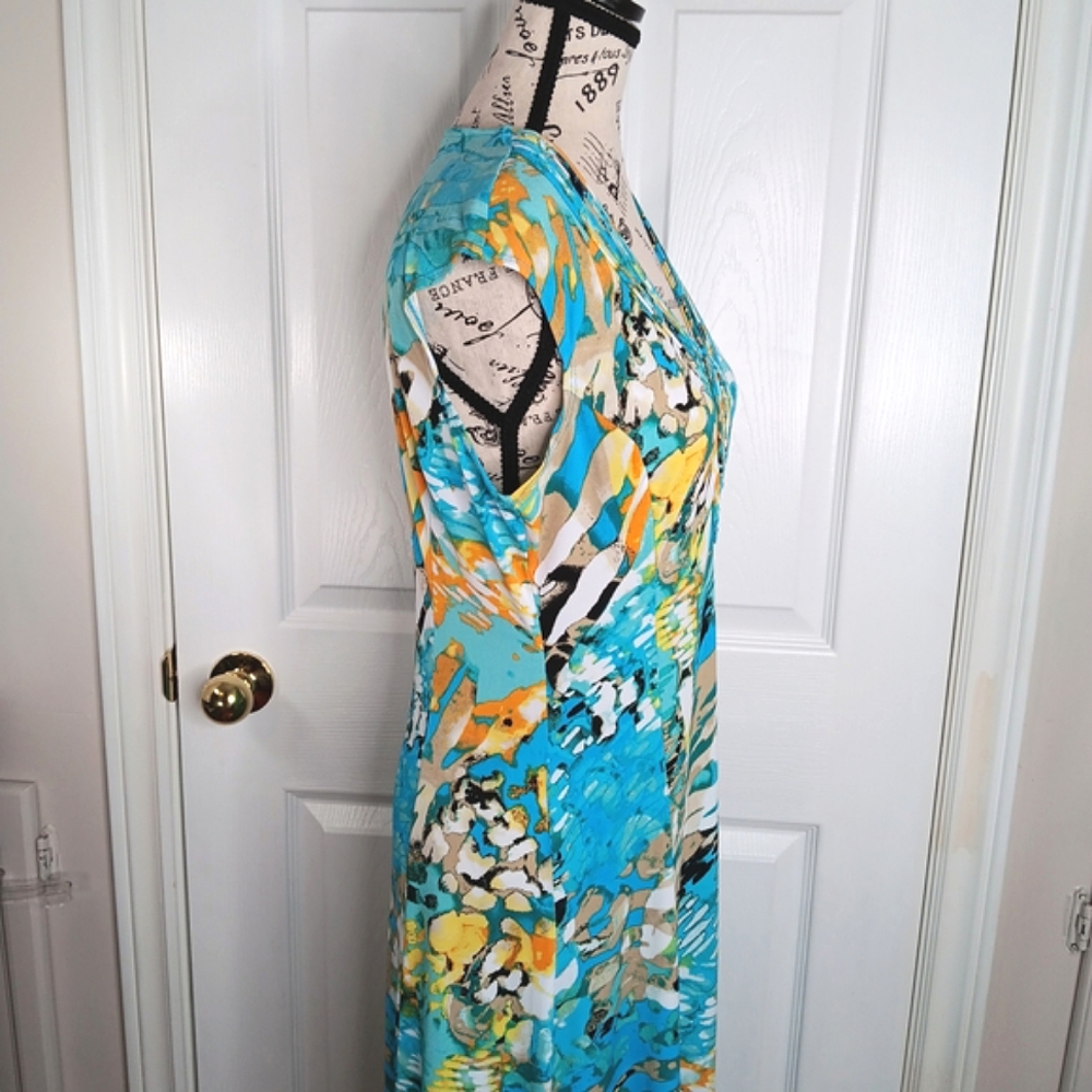 TanJay Sleeveless Ruched Maxi Dress Size 8 Teal Mulyi-Color Summer Party - Picture 12 of 13